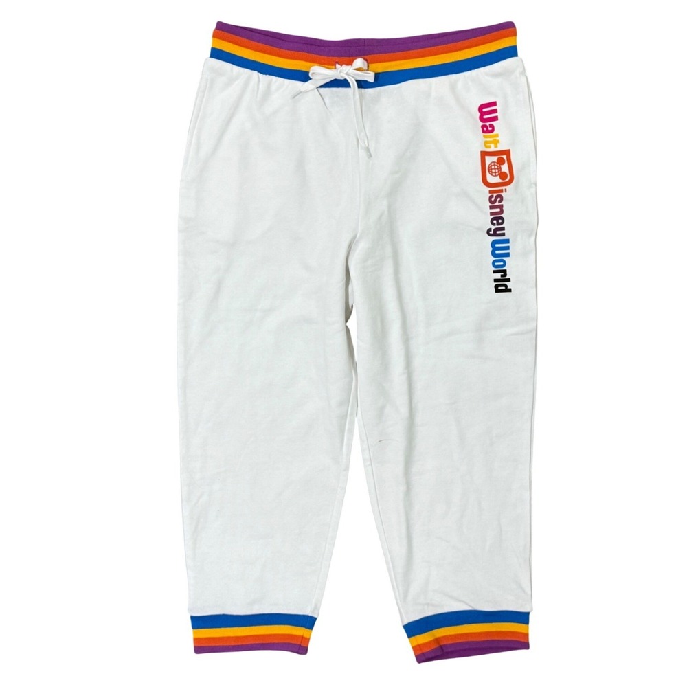 Disney Parks Retro Stripe Walt Disney World Sweatpants Capri Pants Size L NEW